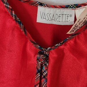 Vtg Vassarette Women's L Red w/ Plaid Trim Short Nightgown Nightie Slip Dress